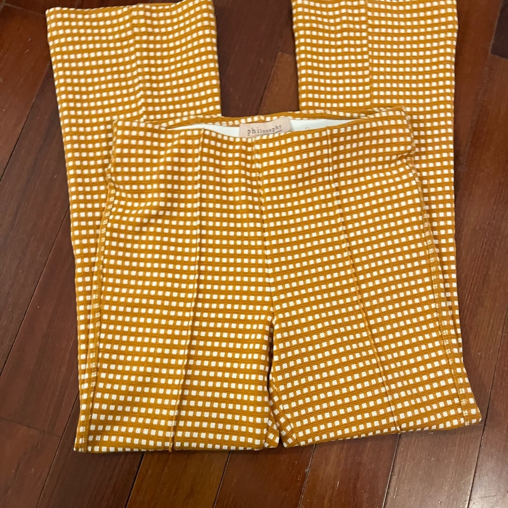 Philosophy Orange Yellow and White Checkered Cropped Pants